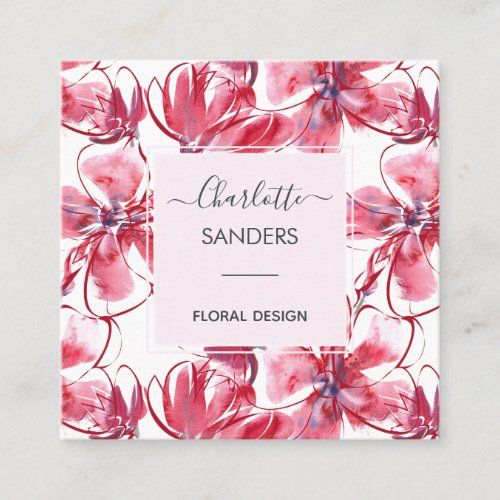Pink magnolia pretty floral pattern  square business card