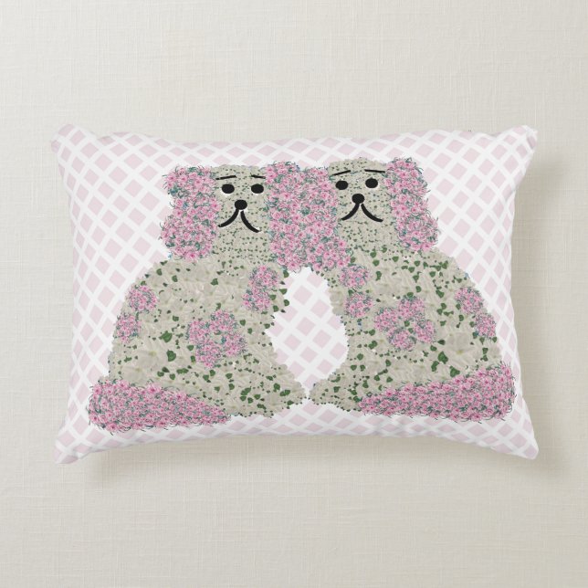 Pink Magnolia Staffordshire Dogs Roses Art Print Accent Pillow (Front)