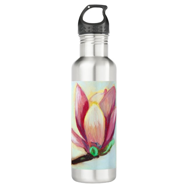 Pink Magnolia Stainless Steel Water Bottle (Front)