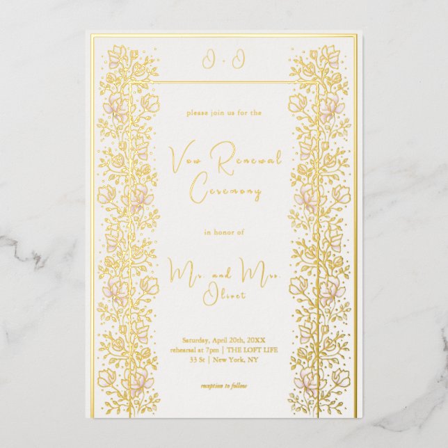Pink Magnolia Vow Renewal Foil Invitation (Front)
