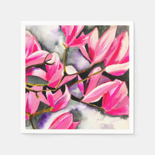 Pink Magnolia watercolor art Napkins