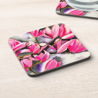 Pink Magnolia watercolor Beverage Coaster