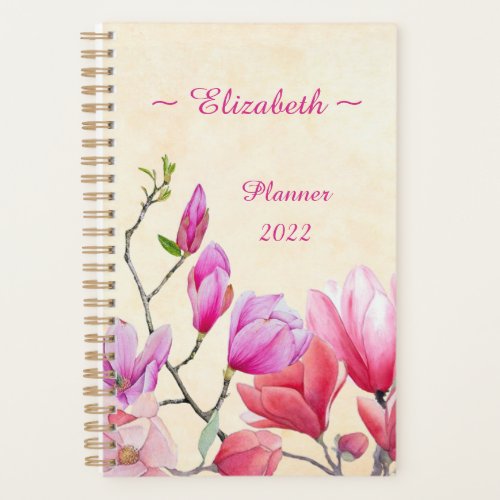 Pink Magnolia Watercolor CustomizePersonalize  Planner