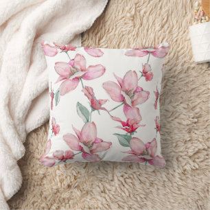 Pink Magnolia Watercolor Floral Pillow