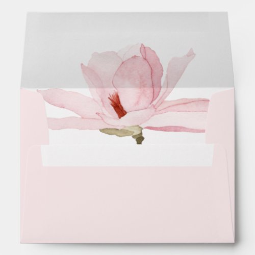 Pink Magnolia Watercolor Floral Wedding Envelope