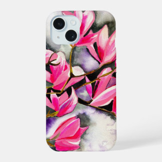 Pink Magnolia watercolor iPhone 15 Case