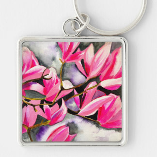 Pink Magnolia watercolor Keychain