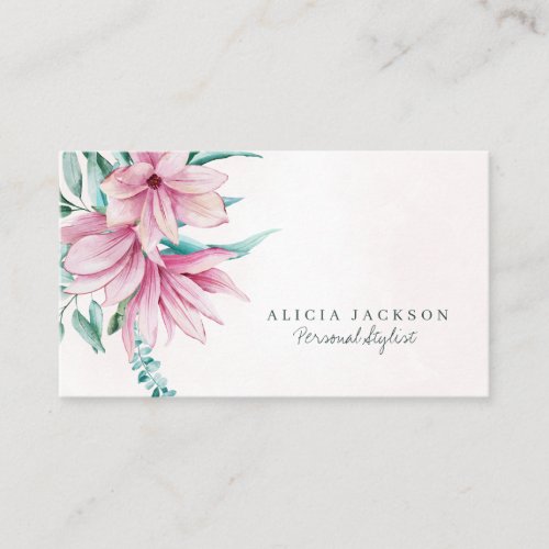 Pink magnolia watercolor modern personal stylist business card