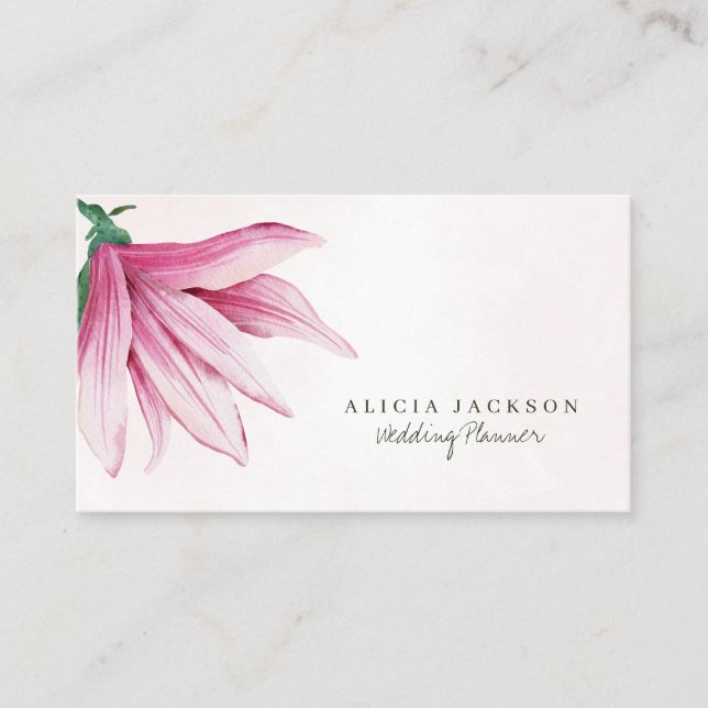 Pink magnolia watercolor modern wedding planner business card (Front)