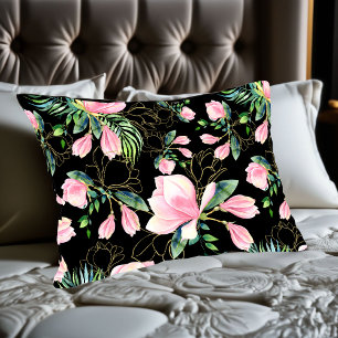 Pink Magnolia Watercolor Pattern Pillow Case