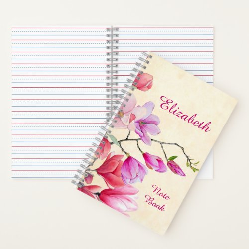 Pink Magnolia Watercolor Personalized  Notebook