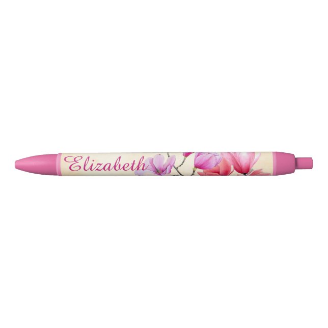 Pink Magnolia Watercolor Personalized Pen (Front)
