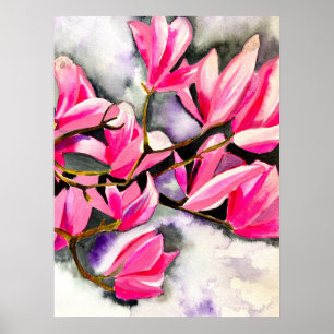 Pink Magnolia watercolor Poster