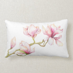 Pink Magnolia Watercolors Illustration Lumbar Pillow