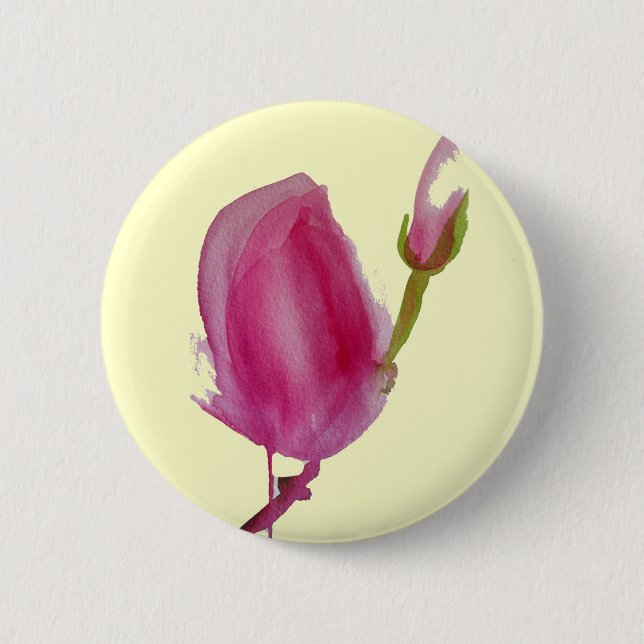 Pink Magnolia watercolour flower art Button (Front)