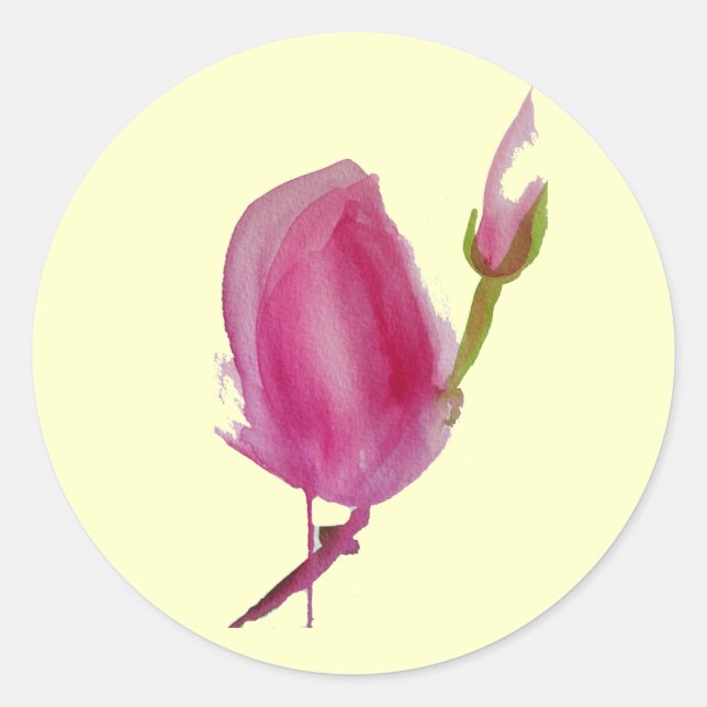 Pink Magnolia watercolour flower art Classic Round Sticker (Front)