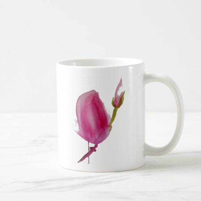 Pink Magnolia watercolour flower art Coffee Mug (Right)