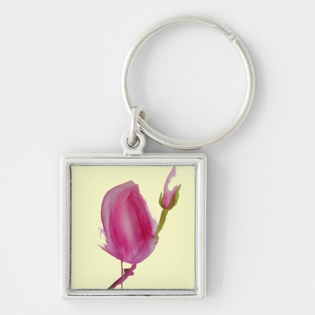 Pink Magnolia watercolour flower art Keychain (Front)