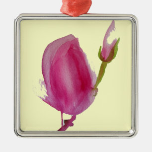 Pink Magnolia watercolour flower art Metal Ornament