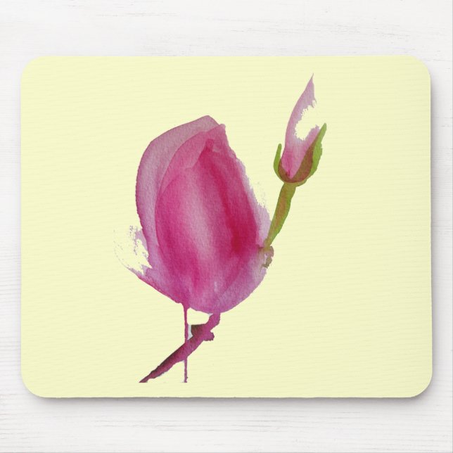 Pink Magnolia watercolour flower art Mouse Pad (Front)