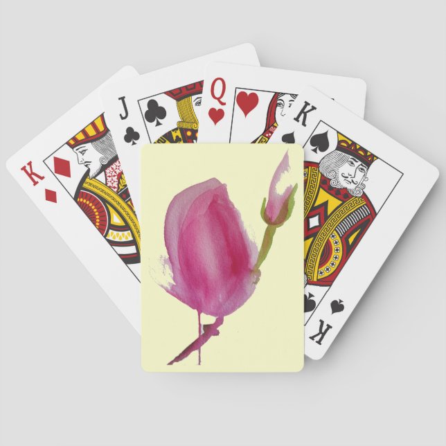 Pink Magnolia watercolour flower art Poker Cards (Back)