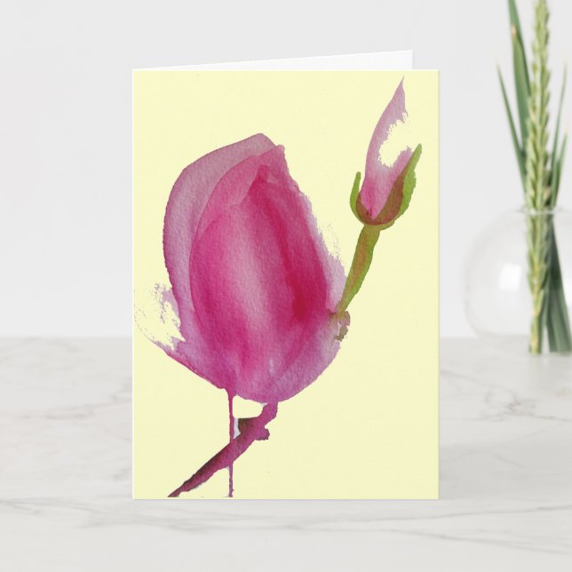 Pink Magnolia watercolour flower art Thank You Card (Front)