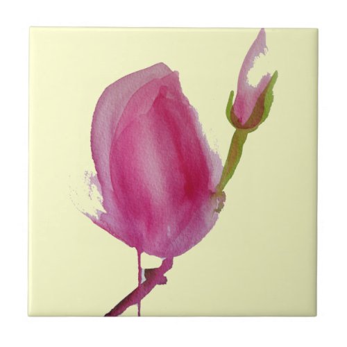 Pink Magnolia watercolour flower art Tile