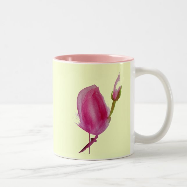 Pink Magnolia watercolour flower art Two-Tone Coffee Mug (Right)
