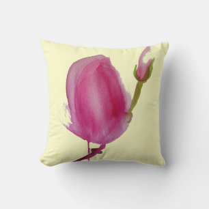 Pink Magnolia watercolour flower original art Throw Pillow