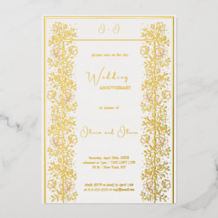 Pink Magnolia Wedding Anniversary Foil Invitation
