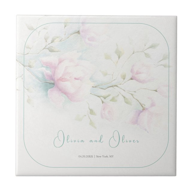 Pink Magnolia Wedding Ceramic Tile (Front)