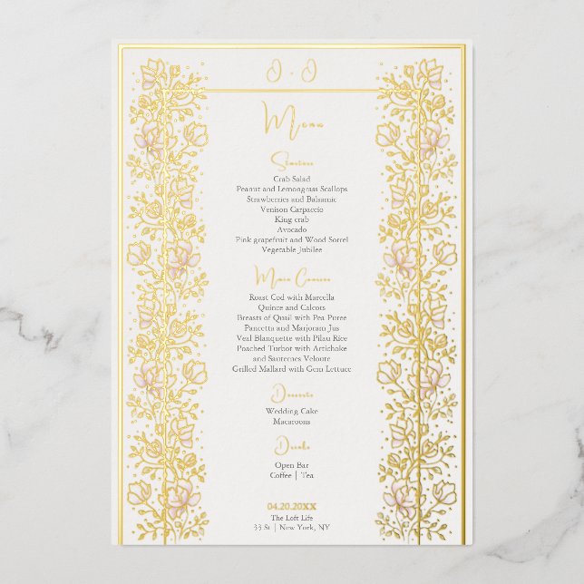 Pink Magnolia Wedding Menu Card (Front)