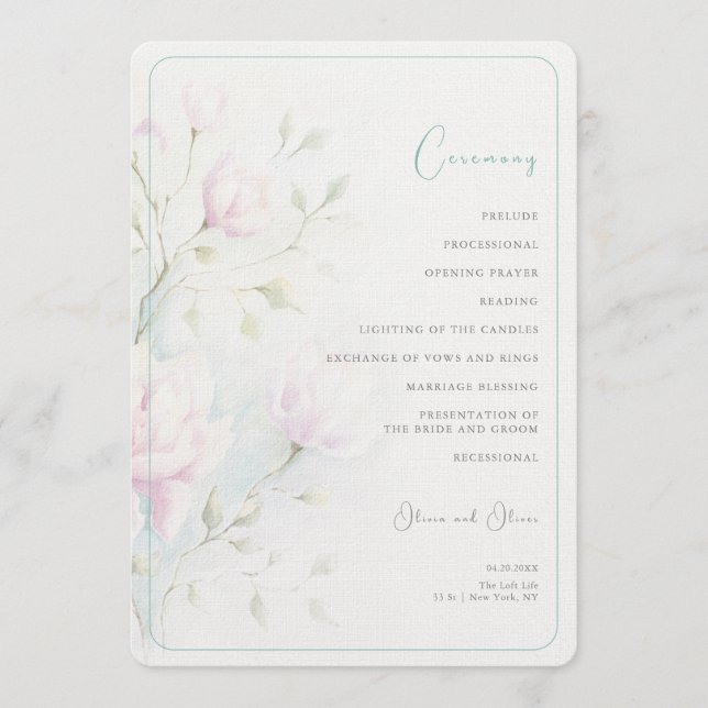 Pink Magnolia Wedding Program (Front)