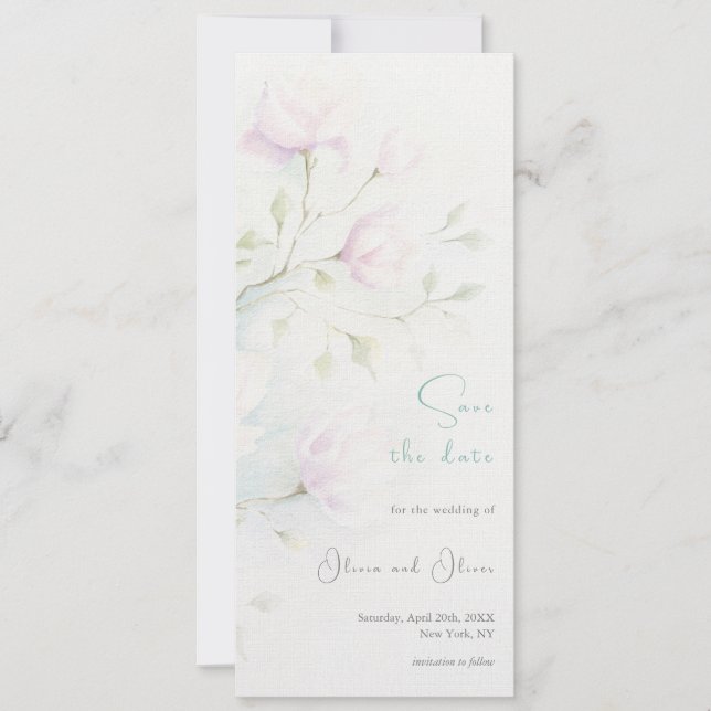 Pink Magnolia Wedding Save the Date Invitation (Front)