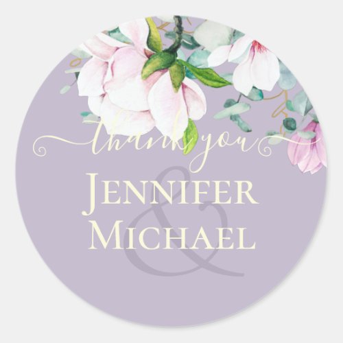 Pink Magnolia with Yellow Wedding Favor Gift Thank Classic Round Sticker