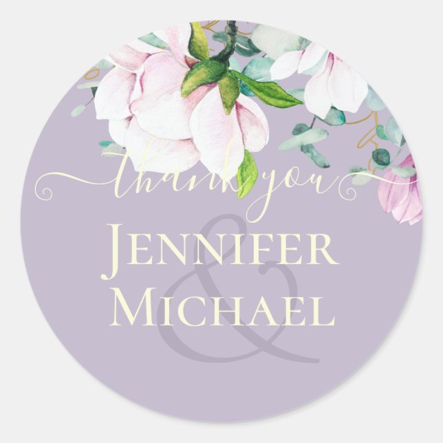 Pink Magnolia with Yellow Wedding Favor Gift Thank Classic Round Sticker (Front)