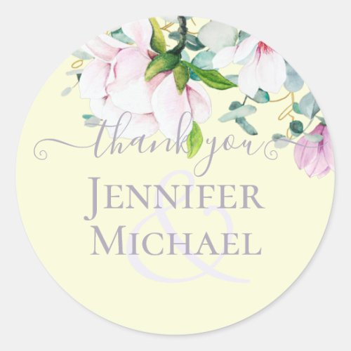 Pink Magnolia with Yellow Wedding Favor Gift Thank Classic Round Sticker