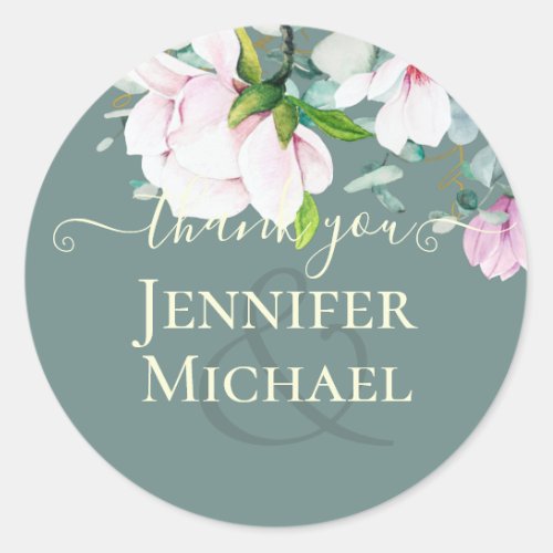 Pink Magnolia with Yellow Wedding Favor Gift Thank Classic Round Sticker