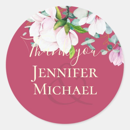 Pink Magnolia with Yellow Wedding Favor Gift Thank Classic Round Sticker