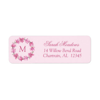 Pink Magnolia Wreath Custom Return Address Label