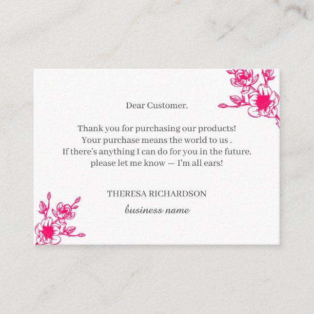 Pink Magnolia Wreath Thank you for your purchase Enclosure Card (Front)