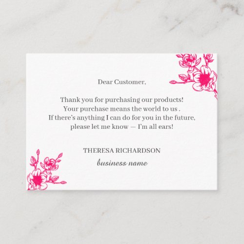 Pink Magnolia Wreath Thank you for your purchase Enclosure Card