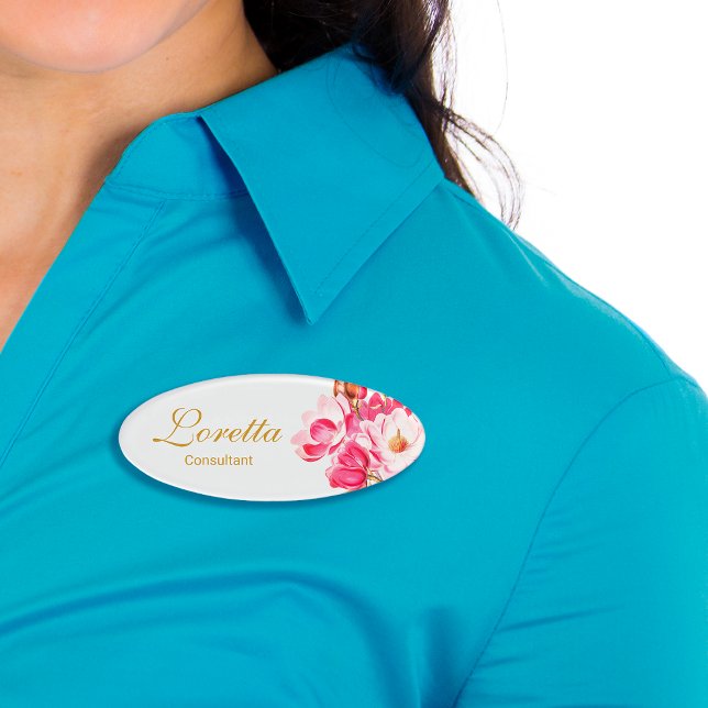 Pink Magnolias Floral  Name Tag (Creator Uploaded)