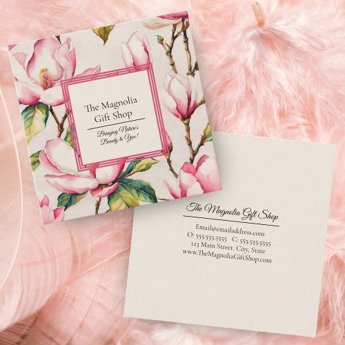 Pink Magnolias Floral Pattern  Square Business Card