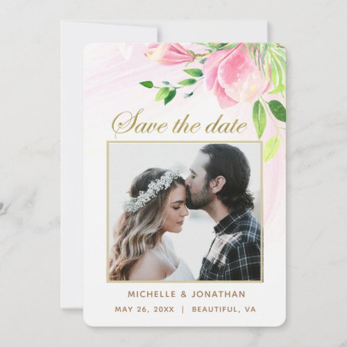 Pink Magnolias Floral PHOTO Inspirational Wedding Save The Date