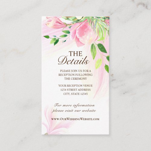 Pink Magnolias Greenery Floral Watercolor Wedding Enclosure Card