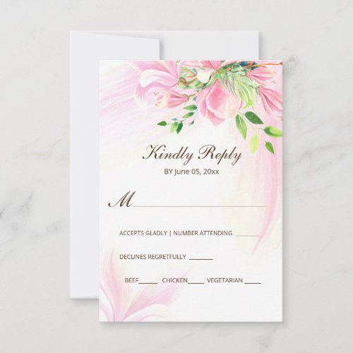 Pink Magnolias Greenery Floral Watercolor Wedding  RSVP Card