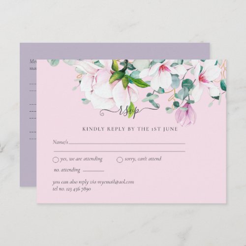 Pink Magnolias Lavender Eucalyptus Wedding rsvp Po Postcard