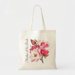 Pink Magnolias Mother of the Bride Tote Bag<br><div class="desc">Lovely canvas carry all tote bag, with beautiful vintage artwork of pink magnolia blooms. Dark gray script text reads Mother of the Bride, and can be personalized to read what you like. Great for all the little extras the mother of the bride or brides maids need to bring to the...</div>