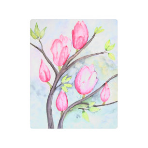Pink Magnolias On Blue Pastel Metal Print